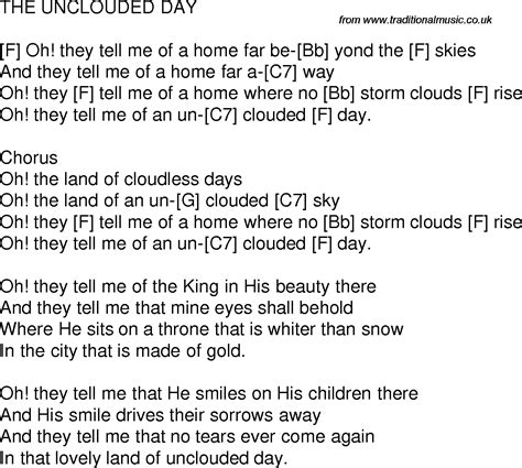 Old time song lyrics with guitar chords for The Unclouded Day D