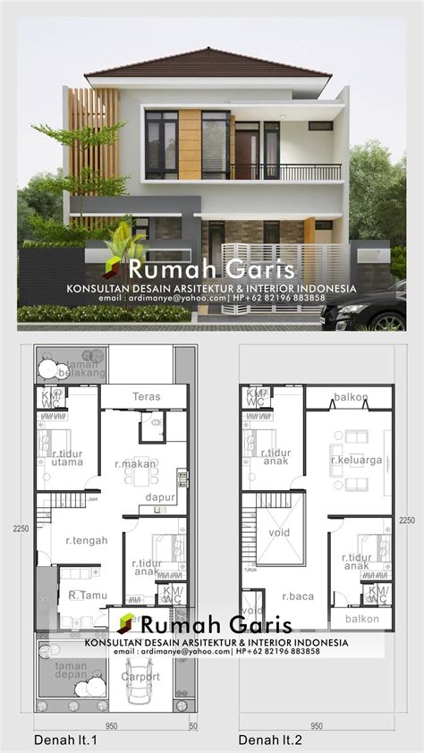 Denah Rumah 2 Lantai Lengkap Dengan Tampak - Modern Minimalis