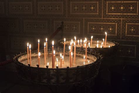 Burning Candles in Catholic Church. Stock Photo - Image of dark ...