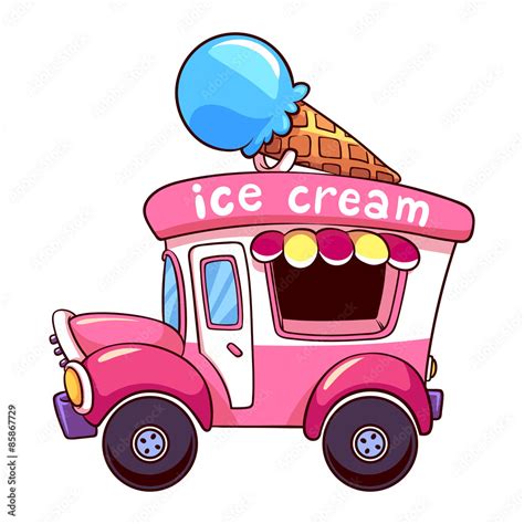 Cartoon pink ice cream truck on а white background Stock Vector | Adobe Stock