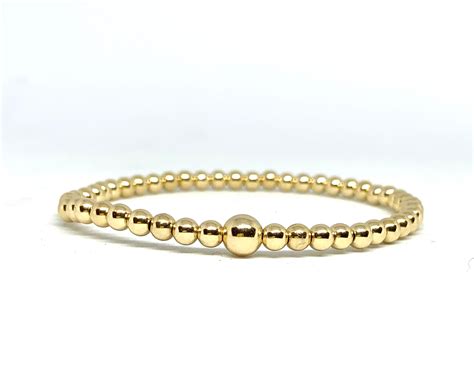 3mm 14k Gold Filled Beaded Bracelets - 3mm Seamless Gold Bead with Gemstones-Layer Jewelry ...