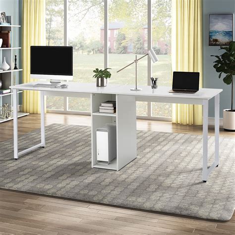 2-Person Desk, Large Double Workstation Desk, Writing Desk With Storage（White） - Walmart.com