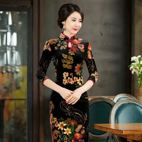 Aliexpress.com : Buy Vintage Chinese Women's Long Velvet Dress Cheongsam QiPao Evening Dress S ...