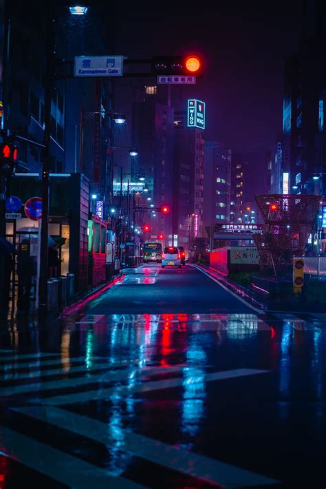 Street, night city, neon, road, carros, HD phone wallpaper | Peakpx