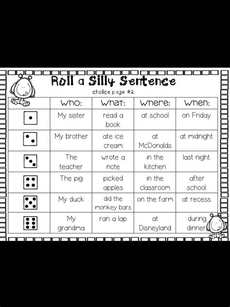 Silly Sentences Worksheets