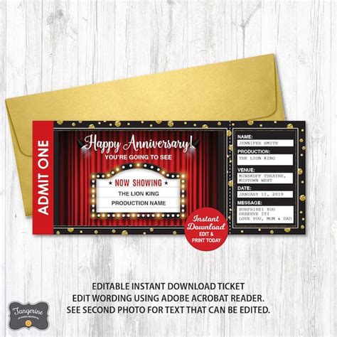 Anniversary Theatre Ticket Gift, Surprise Broadway Show, Surprise Show Ticket Printable, Musical ...