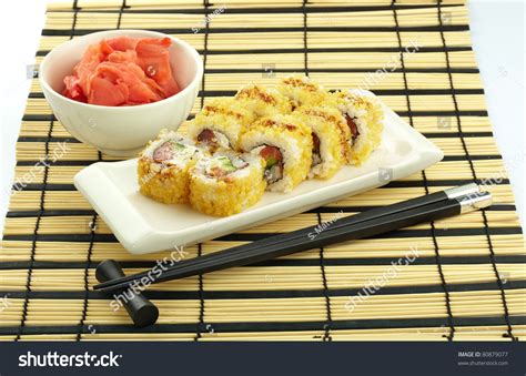 Japanese Food - Sushi (Salmon, Cucumber, Tempura Flakes) Stock Photo 80879077 : Shutterstock