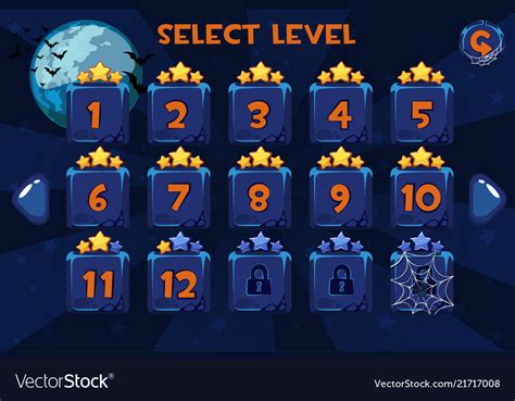 Level selection screen game ui set Royalty Free Vector Image