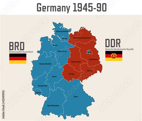 Germany Cold War Map with flags of eastern and western germany Stock Vector | Adobe Stock