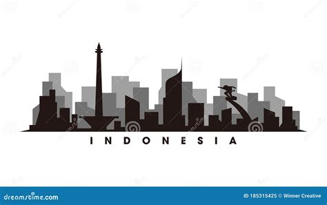 Jakarta Skyline and Landmarks Silhouette Vector Stock Vector - Illustration of monument ...