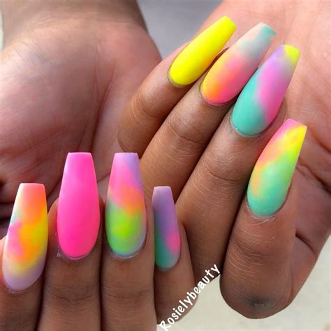 Rainbow Marble #RosielyBeauty | Colourful acrylic nails, Rave nails ...