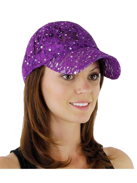 Women's Lace Glitter Sequin Baseball Hat Cap - Purple - C2110CS9UZD