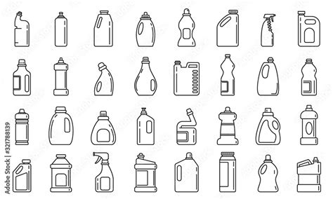 Bleach bottle icons set. Outline set of bleach bottle vector icons for web design isolated on ...