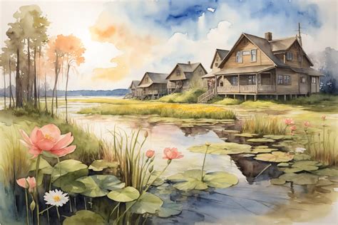 Watercolor Painting of Village Scenery Graphic by Forhadx5 · Creative ...