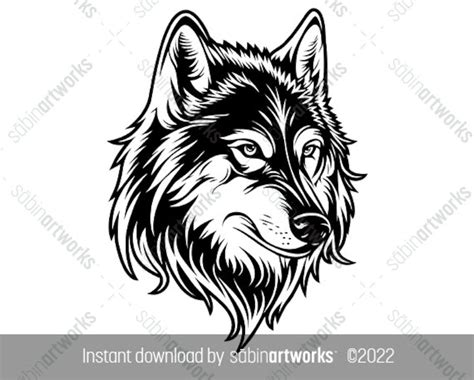 Wolf Head Illustration, Printable Wolf Face Drawing Wolf SVG, Wolf Art Print Wolf Sticker File ...