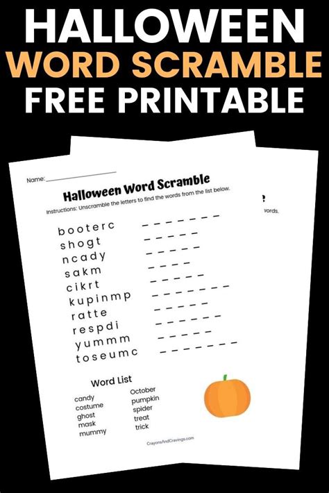 Halloween Word Scramble FREE Printable with Answer Key