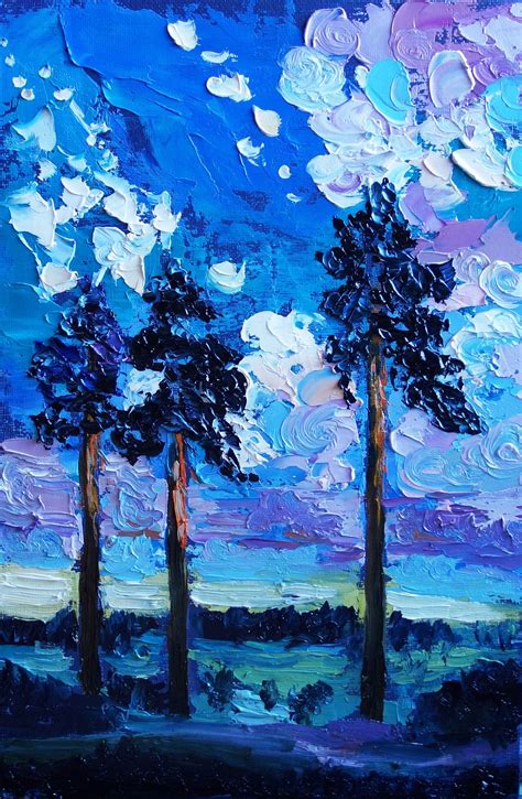 Pine Trees Oil Painting Original Art Abstract Artwork | Etsy