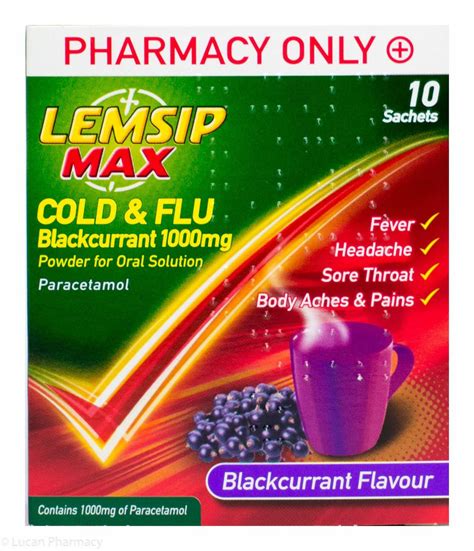 LEMSIP Max Cold & Flu Blackcurrant 1000mg – 10 Sachets #P - Lucan Village Pharmacy