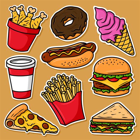 Sticker set Fast Food Cartoon Vector 8693409 Vector Art at Vecteezy