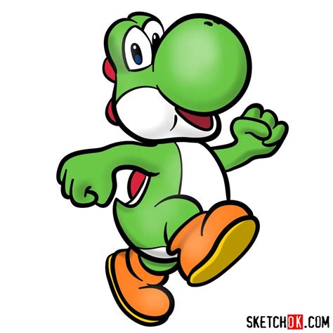 How to draw Yoshi from Super Mario games - Sketchok easy drawing guides