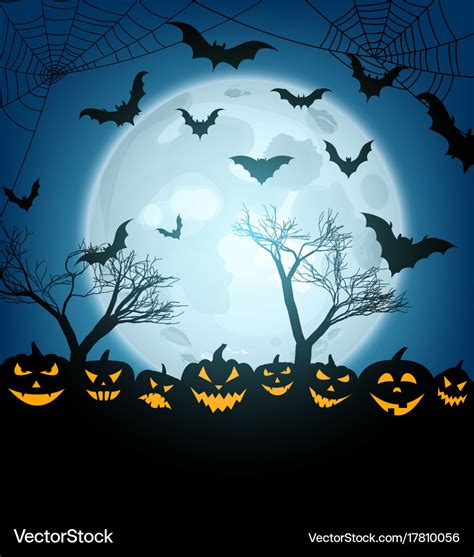 Halloween background with pumpkins and bats Vector Image