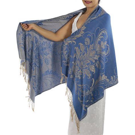 * Patterned Blue Pashmina Scarf - Blue Pattern Pashminas