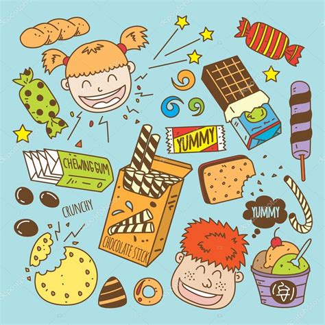 Various snack cartoon icons Stock Illustration by ©mhatzapa #89580118