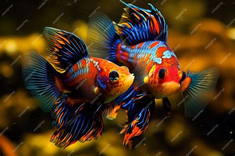 Premium AI Image | A pair of betta fish with blue and orange markings