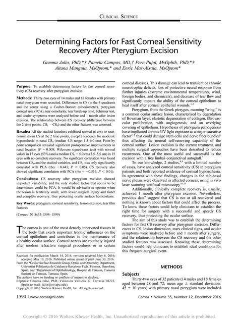 SOLUTION: Determining factors for fast corneal sensitivity recovery ...