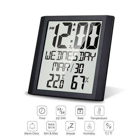 Digital Wall Clock with Temperature & Humidity 8.6'' Large Display Time ...