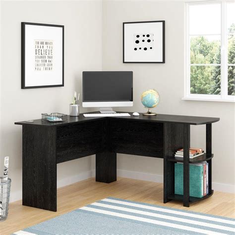 Ameriwood Corner Desk with 2-Shelves in Black Ebony Ash-9354026PCOM - The Home Depot