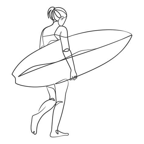 Continuous line drawing of a surfer girl with a surfboard 6045173 Vector Art at Vecteezy