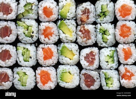 Set of sushi roll. Different types of sushes close-up Stock Photo - Alamy