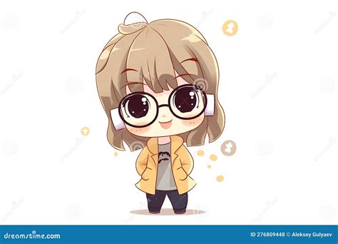 Anime Girl with Glasses and a Shirt AI Generation Stock Illustration - Illustration of style ...