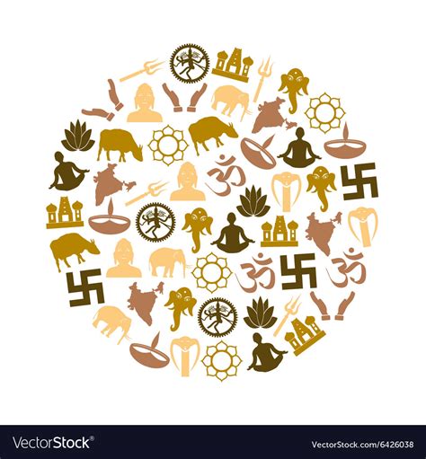 Hinduism religions symbols set of icons in circle Vector Image