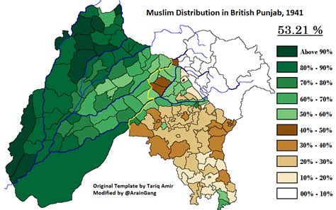 Muslim Population in British Punjab, 1941 : r/MapPorn