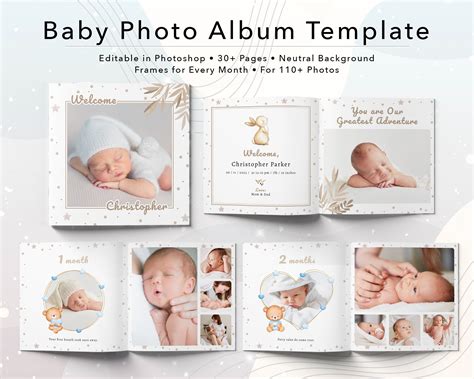 Baby Photo Album Template Photoshop Baby Boy Baby Girl First Year Photo Album 1212 Instant ...