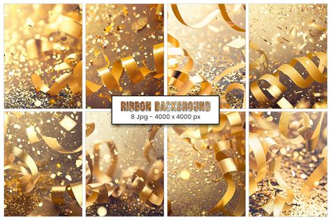 Golden Confetti Ribbon Background Graphic by Pixeness Digital ...