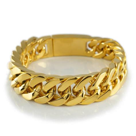 18K 14mm Gold Cuban Link Bracelet Stainless Steel – Niv's Bling