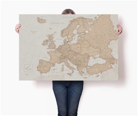 European Vintage Poster Large Europe Map Canvas Wall Art Detailed Travel Map of Europe With ...