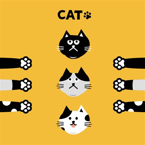 Cat head emoji vector. Vector illustration of black-grey cats with paws ...