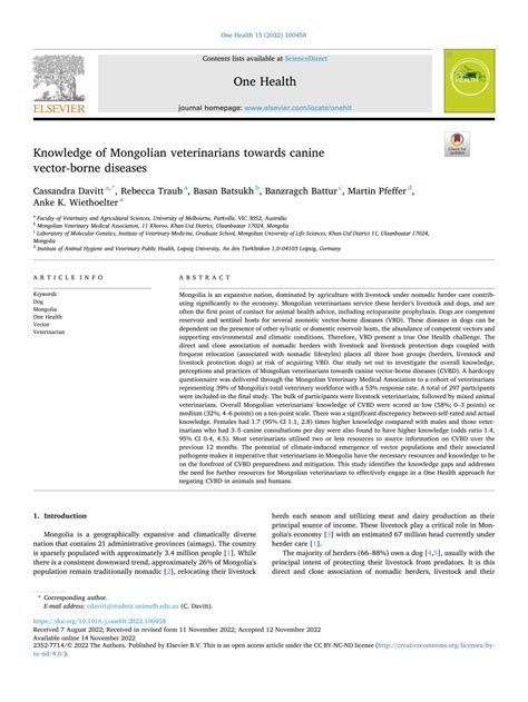 (PDF) Knowledge of Mongolian veterinarians towards canine vector-borne diseases