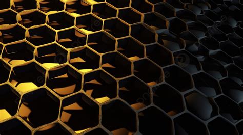 Pattern Of Black And Gold Honeycomb Background, 3d Illustration Of A Yellow And Black Honeycomb ...