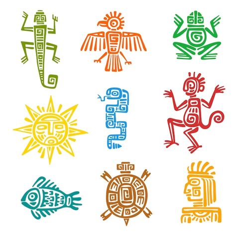 Premium Vector | Mayan aztec totem with isolated vector symbols of animals and birds ancient ...