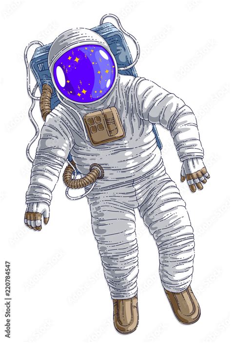 Astronaut in spacesuit floating in weightlessness, spaceman in open ...