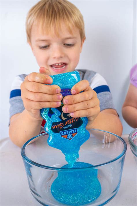 Glitter Glue Slime Just Two Ingredients with Easy Clean Up! - Eating Richly