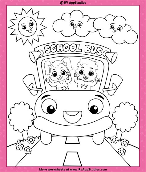 Wheels On The Bus Coloring Page for Children. Free Printable to Download and Color.