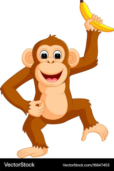 Cute monkey cartoon eating banana Royalty Free Vector Image