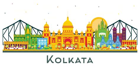 Kolkata India City Skyline with Color Buildings and Blue Sky Isolated ...