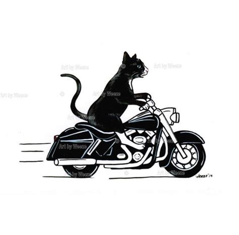 Black Cat, Cat on Motorcycle, Tuxedo Cat, Funny Cat Art, Motorcycle Art ...